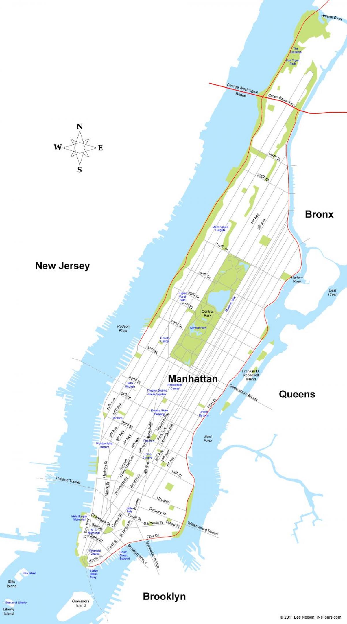 mapa de la isla de Manhattan, Nueva York