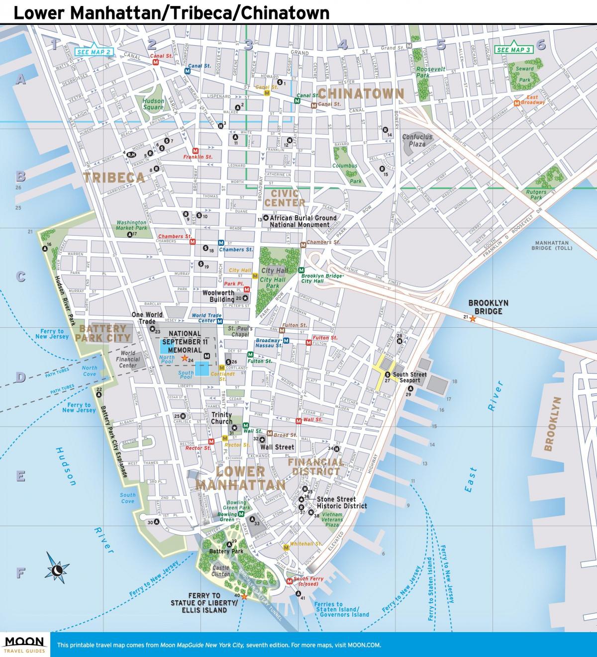 mapa del bajo Manhattan ny