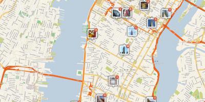 Mapa de Manhattan mostrando lugares de interés turístico