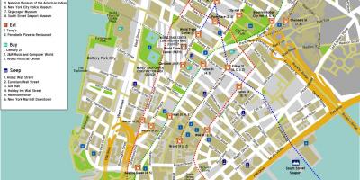 Mapa del bajo Manhattan con los nombres de las calles