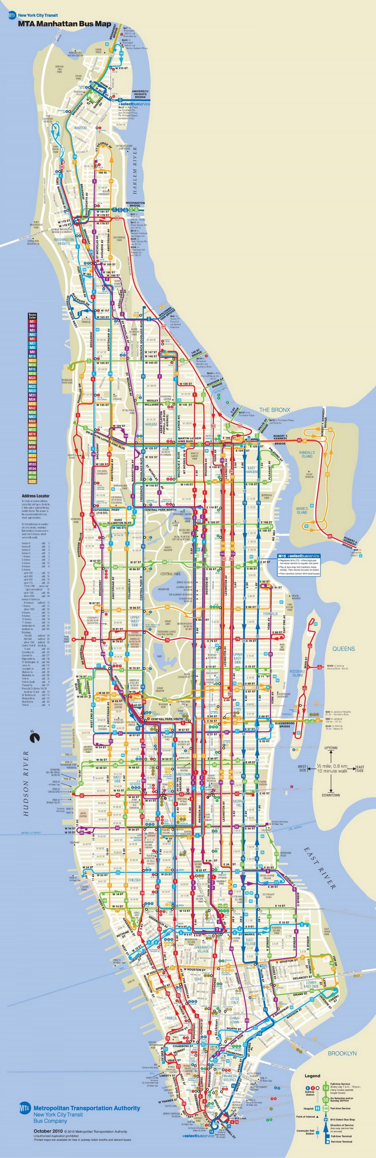 Manhattan mapa de autobuses con paradas