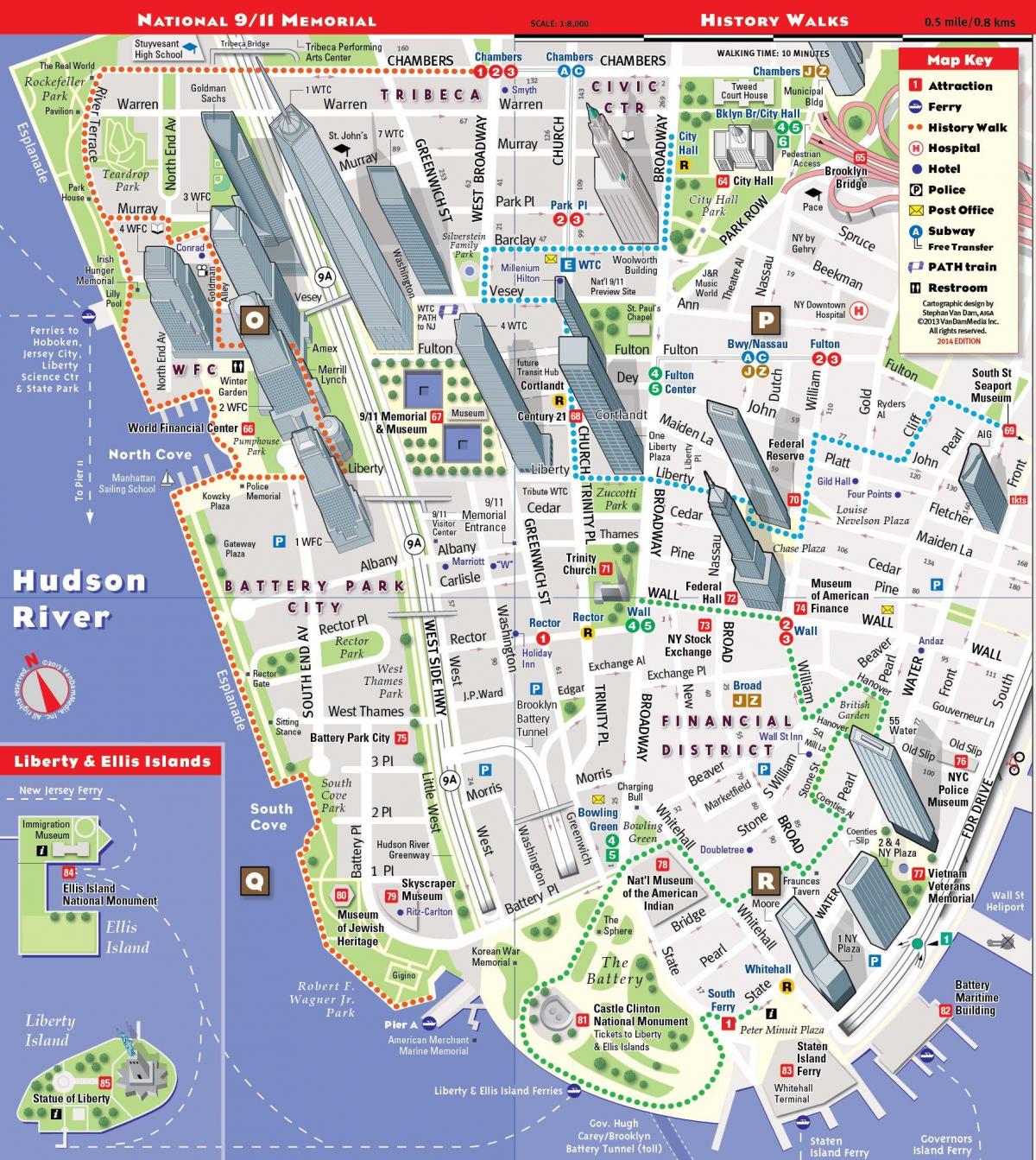 el bajo Manhattan mapa turístico