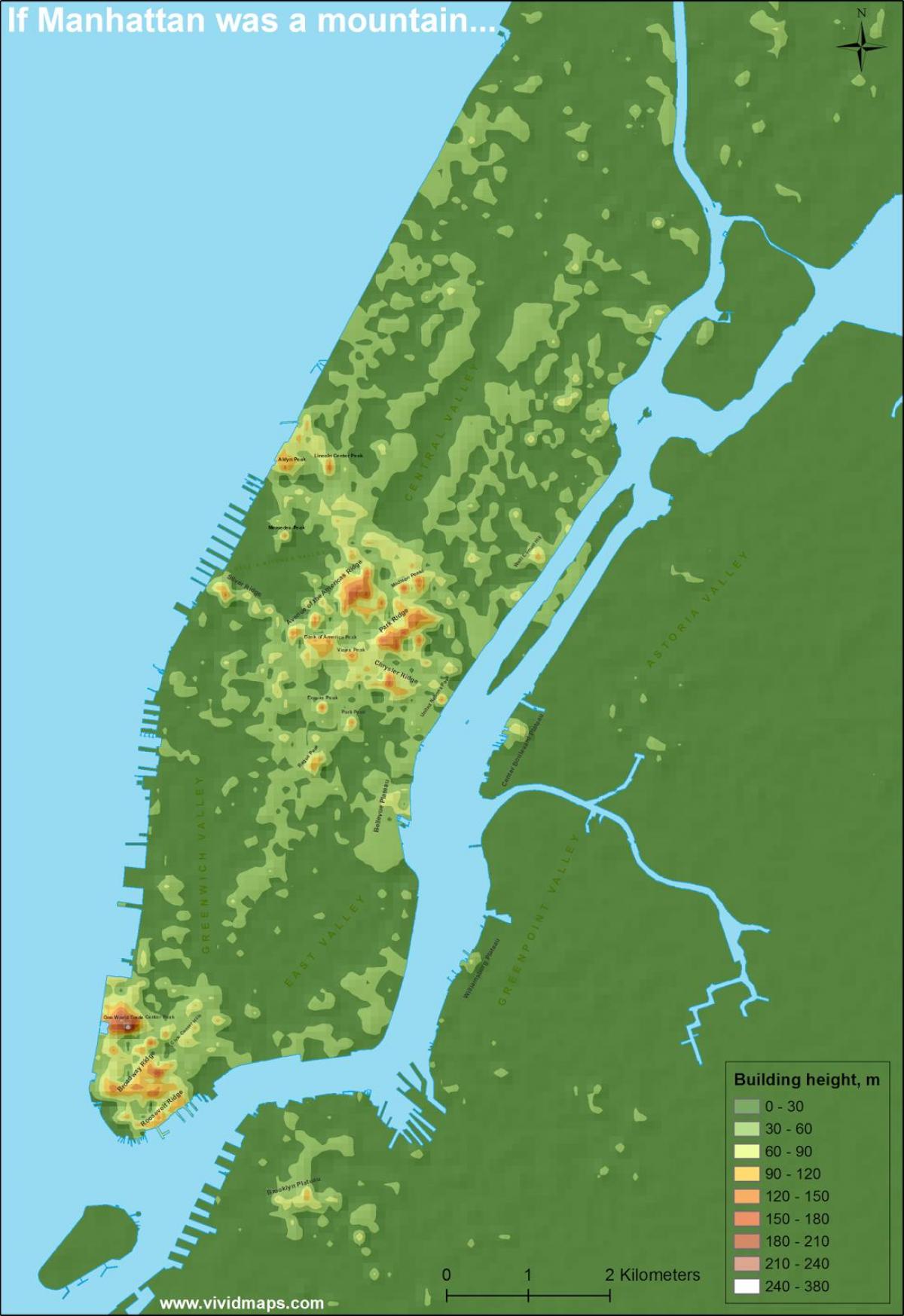el mapa topográfico de Manhattan
