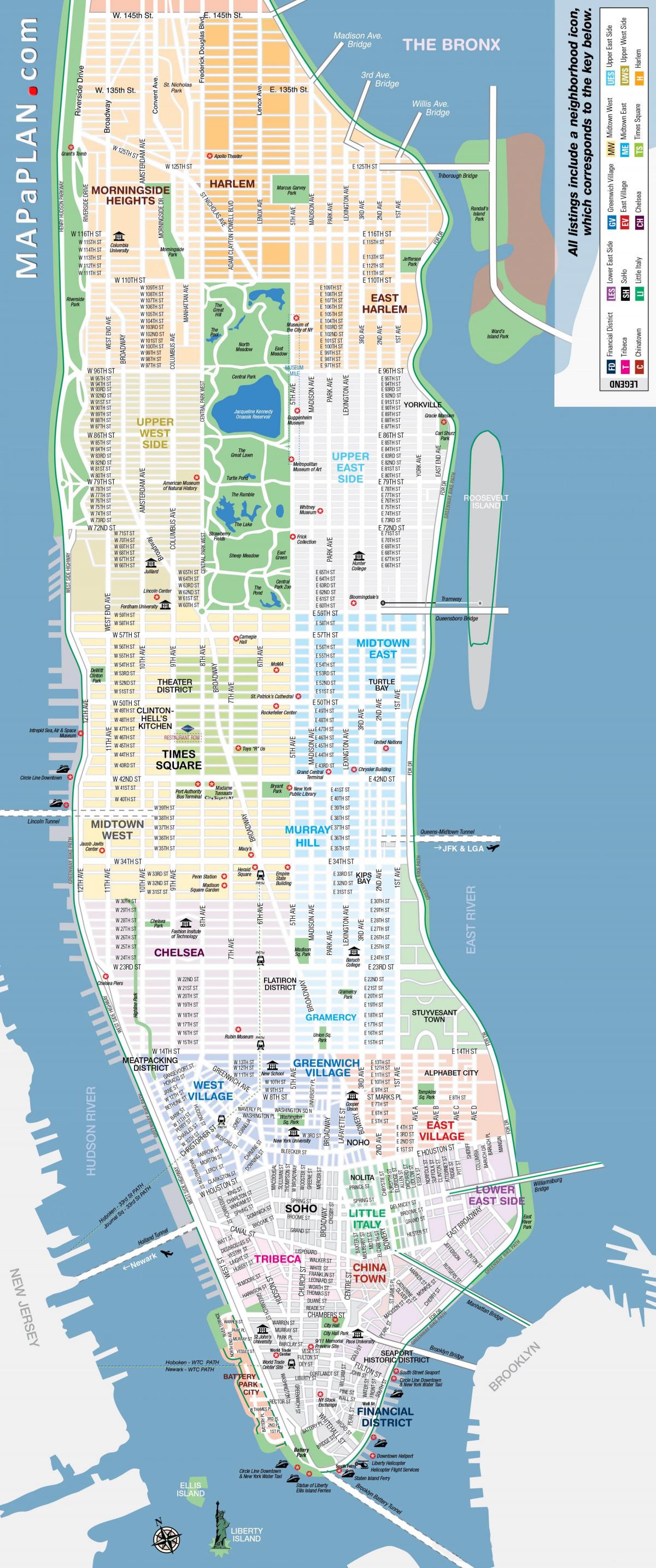 libre para imprimir el mapa de Manhattan NYC