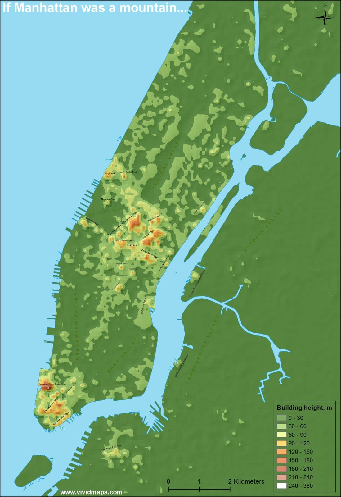 mapa de elevación de Manhattan