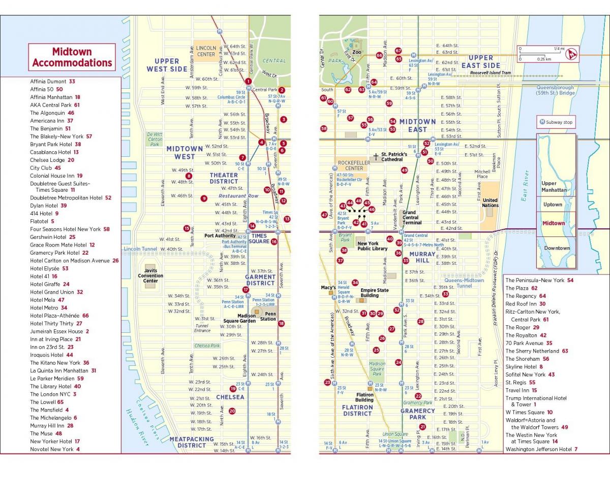 imprimible caminar mapa de la zona de midtown Manhattan