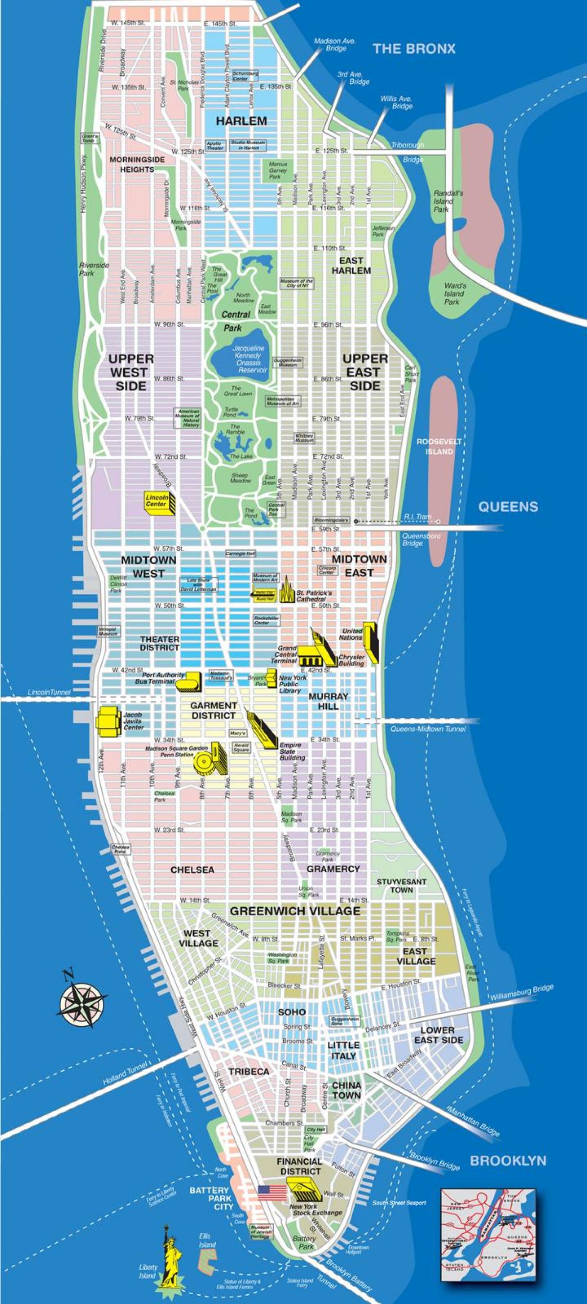 mapa de la parte superior de los barrios de Manhattan