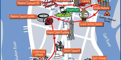 Mapa de Manhattan atracciones en Nueva York